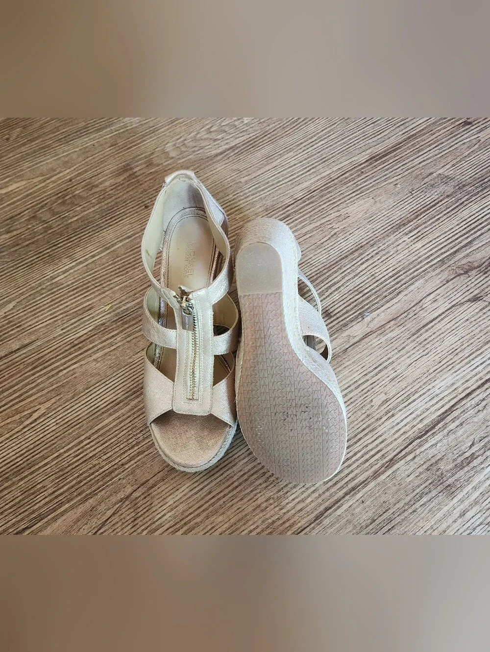 Size 7 Michael Kors Neutral Beige Espadrille Wedge Sandals
